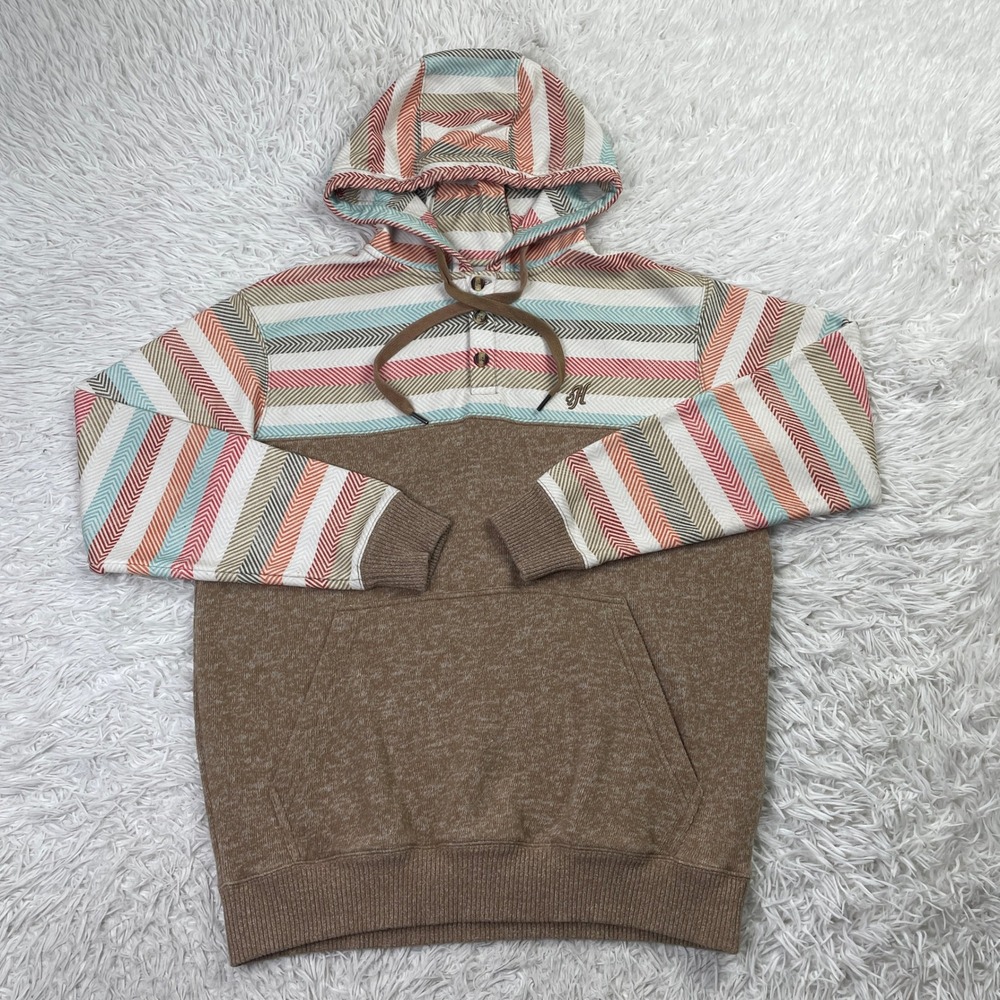 Hooey‎ Sweater Mens Medium Jimmy Tan Multi Color Striped Serape Hoody Sweatshirt